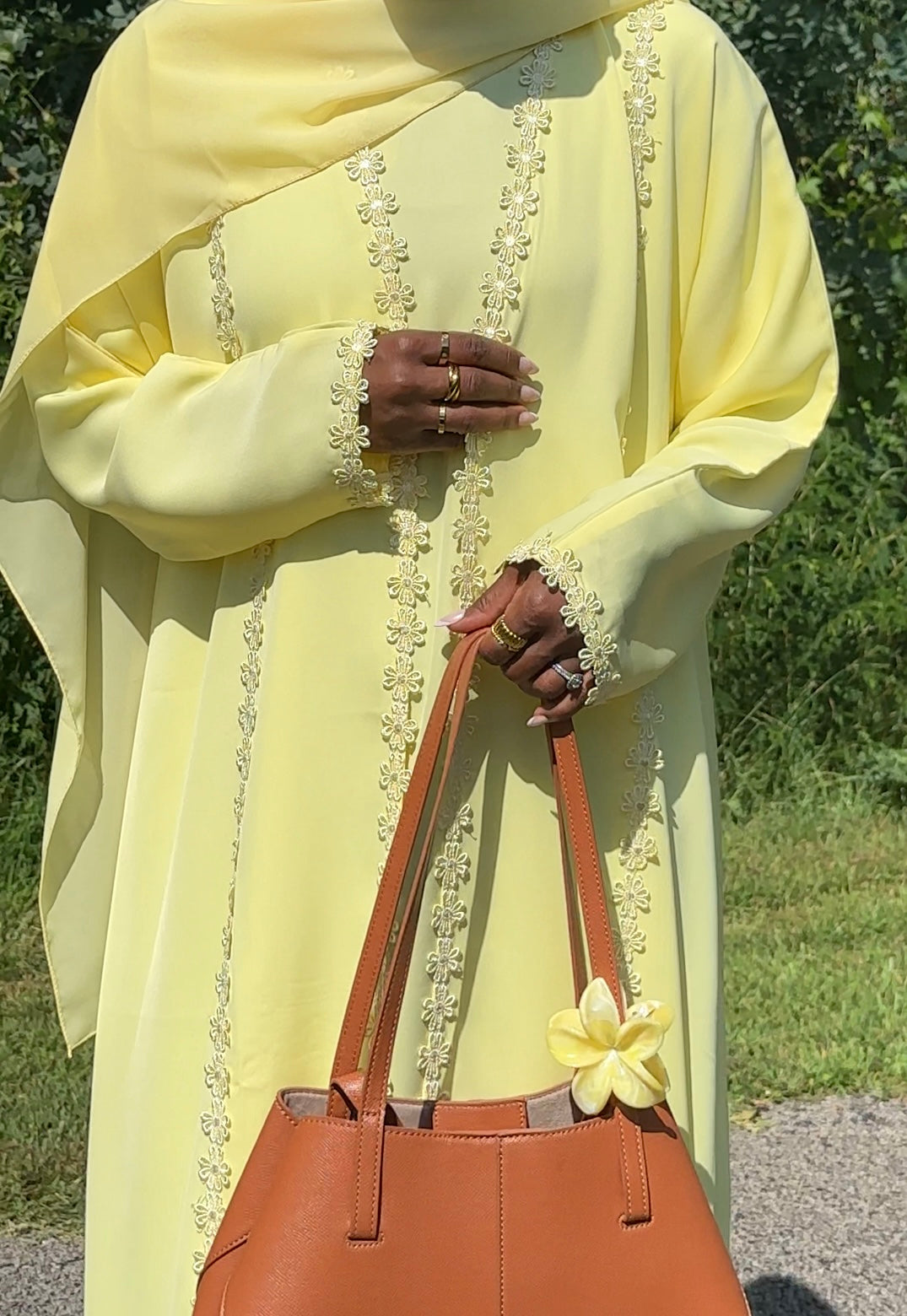BUTTER YELLOW LACE ABAYA