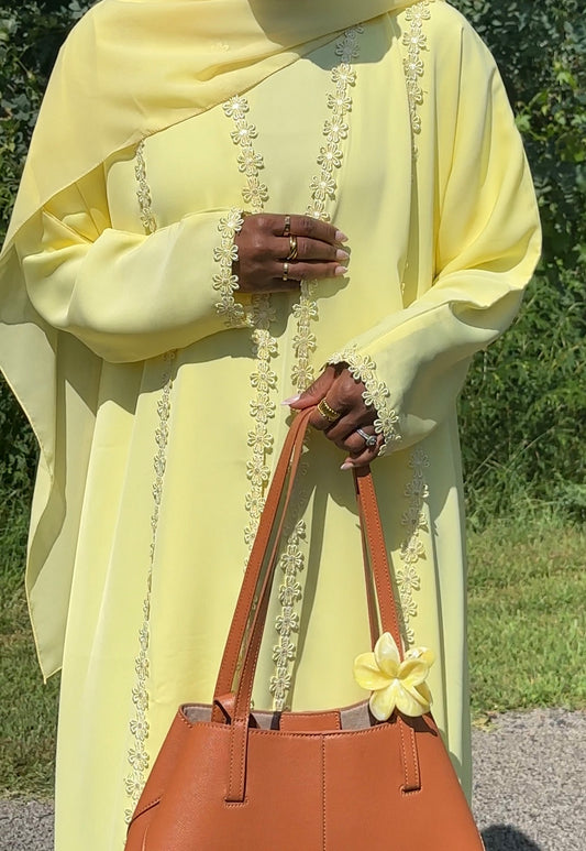 BUTTER YELLOW LACE ABAYA